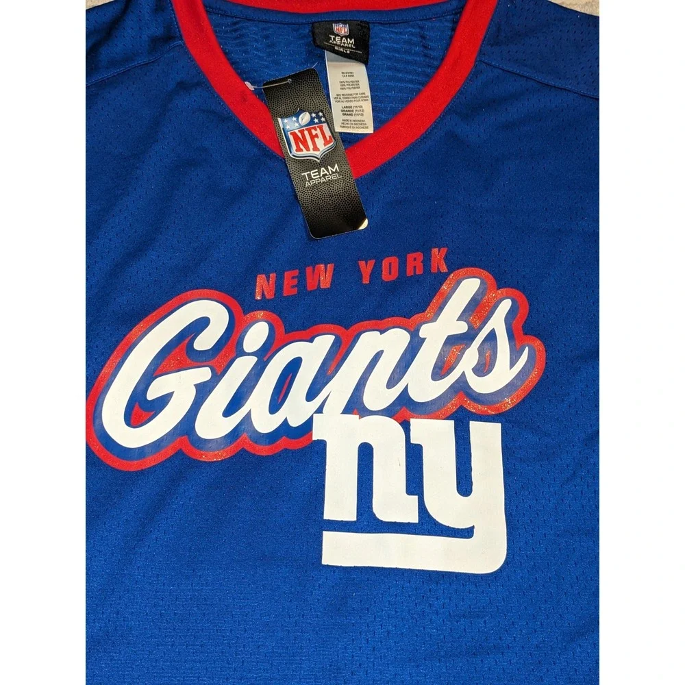 NFL Team Apparel New York Giants Jersey V-Neck Short Sleeve Girls Large NWT - Picture 3 of 10